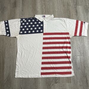 Pre Owned  Unique Vintage A2 Single Stitch American Flag Polo Shirt US XXL